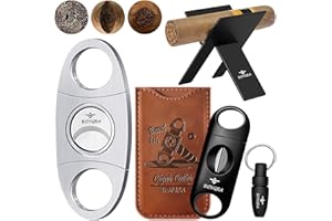 roygra Cigar Cutter Set (5 Pack), Cigar Accessories for Men Fit All Cigars - Stainless Steel Guillotine, Enlarged V-Cut, Punch, Holder Stand, Leather Case - Smoking Accessories, Portable Sharp Cut