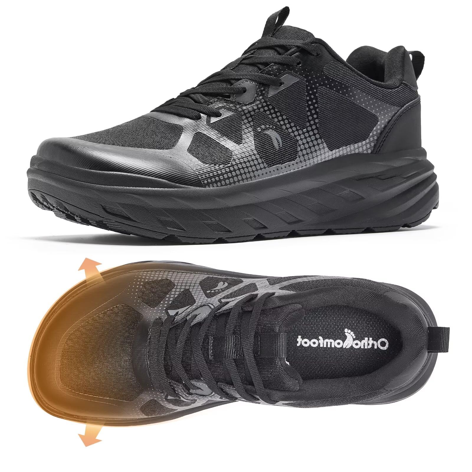 Photo 1 of Men's Orthopedic Diabetic Extra Wide Walking Shoes: Orthotic Comfort Supportive Plantar Fasciitis Foot Pain Relief Heel Spur Shoes, Standing Flat Feet High Arch Athletic Trail Sneakers Black Size 13