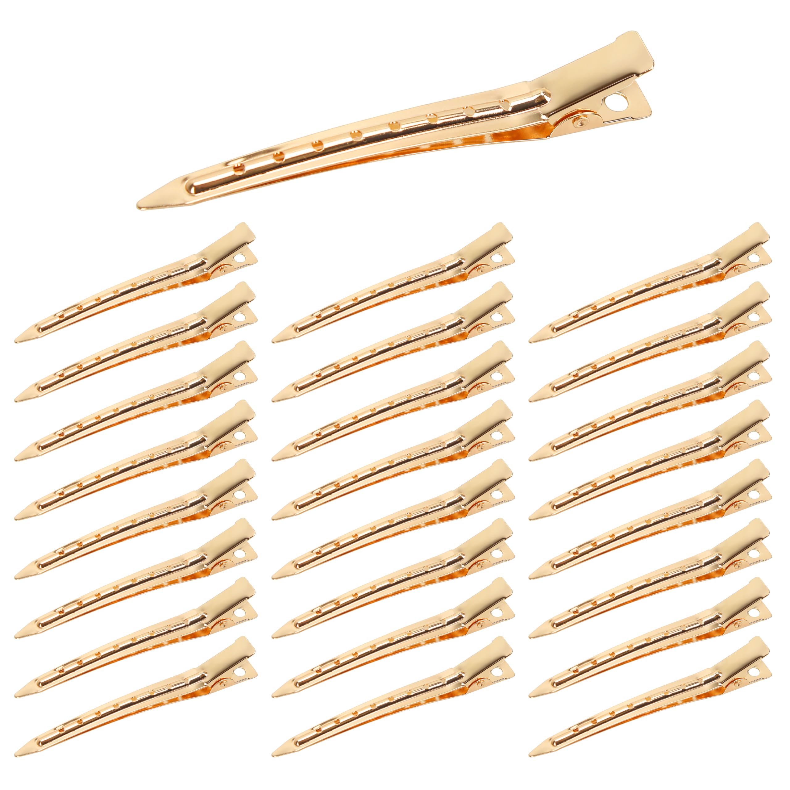 Beayuer 25 Pieces Duck Bill Hair Clips, 3.5 Inch Rustproof Metal Alligator Curl Clips with Holes for Hair Styling, Hair Coloring, Thick Hair Sectioning, Salon, Bows DIY, Silver (25 Pcs, 3.5in Gold)