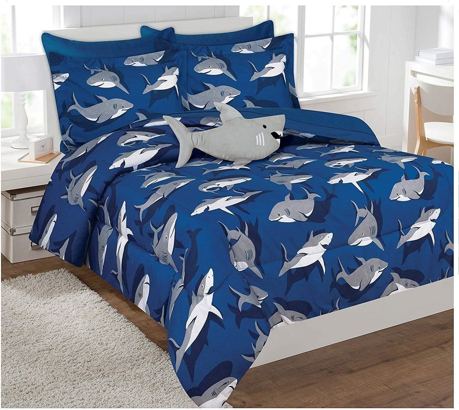 Amazon Com Mk Collection Full Comforter Set Sharks Light Blue Gray White New Home Kitchen