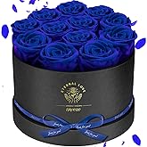 Impouo Forever Flowers,12 Roses in A Box,Real Preserved Roses,Birthday Gift for Women,Mother's Day, Anniversary - Blue Rose