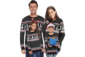 Totatuit Family Matching Christmas Sweater Elk Christmas Tree Print Pullover Tops Ugly Knitted Knitwear