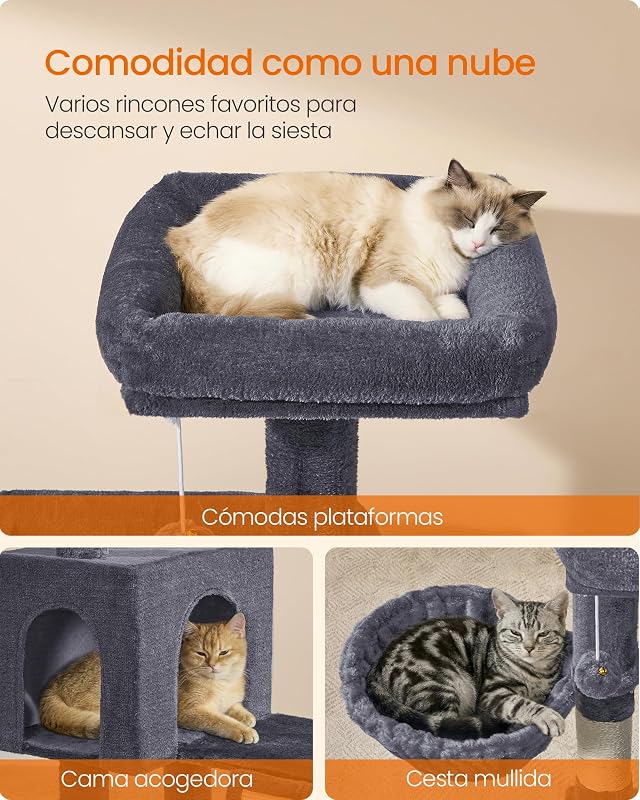 Árbol para Gatos, Torre con Postes, 3 Camas, Gris Oscuro