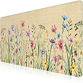 iCasso Desk Cover Mat, Extra Large Floral Mouse Pad, Desk Pad Mat,Office Matt for Desktop Protector, Anti-Slip XXL Big Mousepad with Stitched Edges for Laptop Computer Keyboard(Beige)