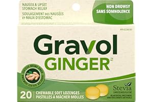 Gravol Ginger - Nausea & Upset Stomach Relief with Organic Ginger Extract - Chewable, Great Taste & Non-Drowsy - 20 Lozenges 