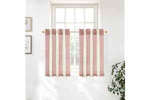 DriftAway Kitchen Tier Curtains - Striped Linen Short Pinstripe Cafe Curtains 36 Inch Length for Living Room Bathroom Chris Farmhouse Rustic Rod Pocket 2 Panels Red