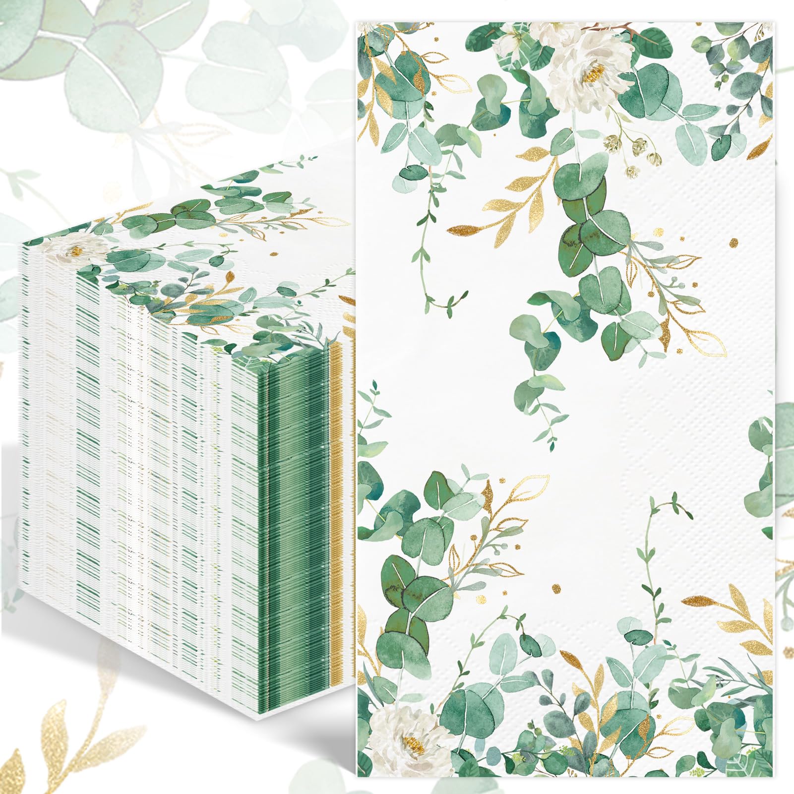 Photo 1 of 100PCS Greenery Paper Napkins 3 Ply Disposable Hand Towels for Bathroom Green Eucalyptus Leaves Guest Napkins Decorative Dinner Napkins for Wedding Bridal Baby Shower Birthday Spring Party
