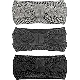 AQOKKA Knit Winter Headbands for Women Fuzzy Wool Fleece Lined Ear Warmers Elastic Turban Crocheted Head Wrap Winter Accessories for Women Cold Weather