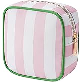 RSRSLEII Small Stripe Makeup Bag for Purse, Mini Cosmetics Bag with Zipper, Cute Cosmetic Pouch for Women Girls, Key Pocket Lipstick Pouch Card Holder Data Cable Organizer(02Pink Stripes)
