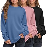 LessonZoo 3 Pack Girls Long Sleeve Sweatshirts Crew Neck Kids Lightweight Tops Pullover Casual Loose Shirts for 5-14 Years