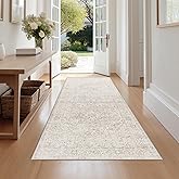 Fmfunctex 2x6 Hallway Runner Rug Beige Vintage Neutral Washable Distressed Non Slip Low Pile Traditional Indoor Carpet Soft Retro Entryway Rug for Kitchen Living Room Bedroom Bathroom Laundry Entrance