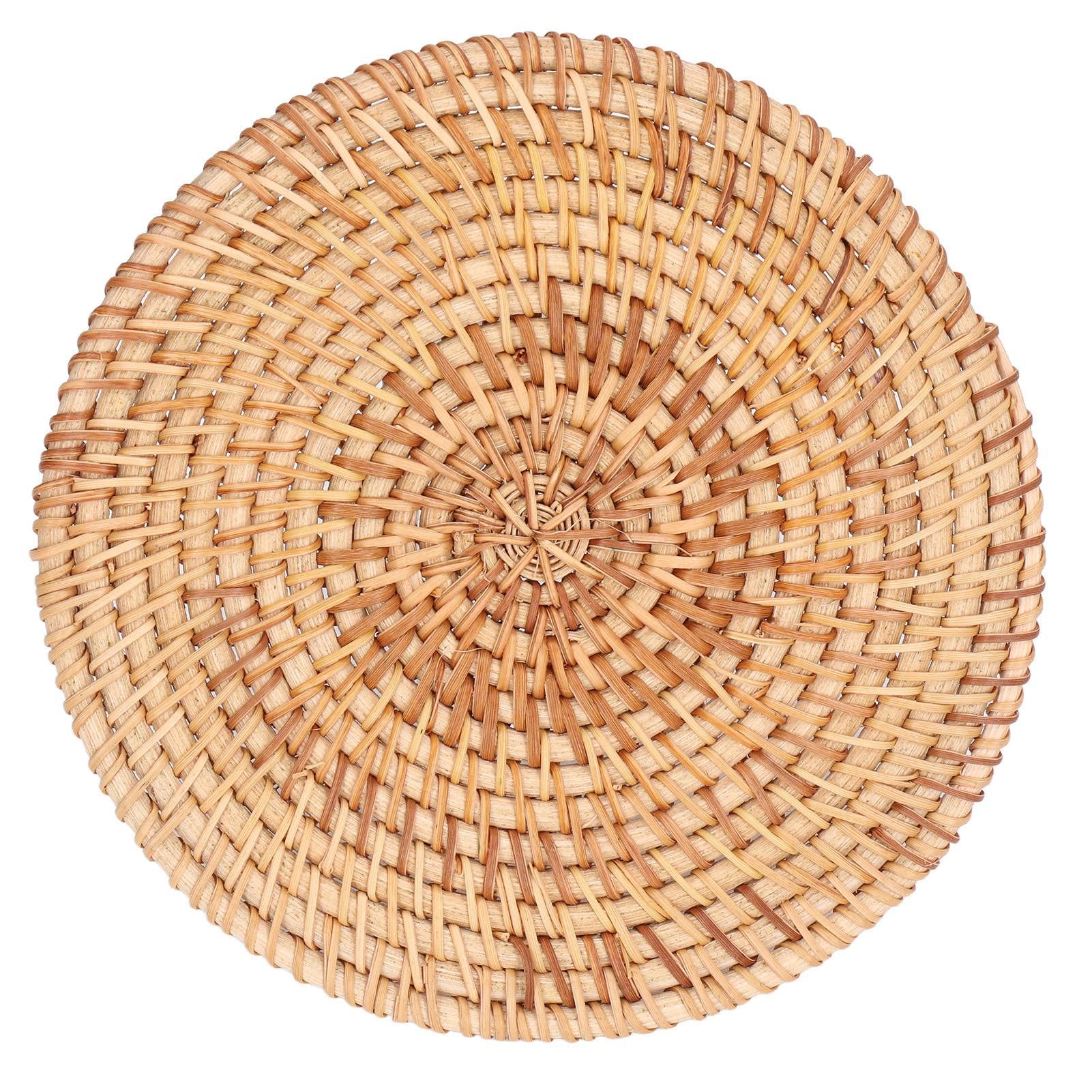 Round Woven Placemat, Natural Rattan Braid Table Mat, Hot Insulation Rattan Coasters for Home Kitchen(1Pcs,22cm)