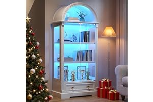 Dystler Lighted Display Cabinet with Glass Doors, 72" Tall Curio Cabinet - 4 Tier Display Case with Human Sensor Lights, Bookcase for Collectibles Toys Books, White