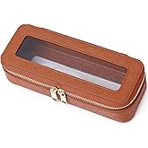 Pinkmik Makeup Brush Case Clear Travel Cosmetic & Toiletry Bag Small Makeup Bag with Zipper Purse Organizer Car Essential Bag for Women (X/Brown, SLIM)