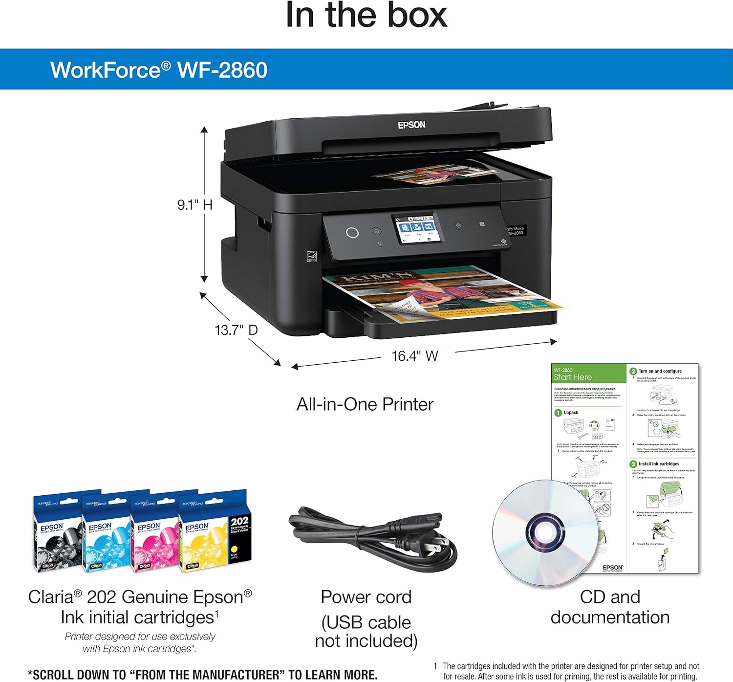Epson Workforce WF-2860 All-in-One Wireless Color Printer with Scanner, Copier, Fax, Ethernet, Wi-Fi Direct and NFC,  Dash Replenishment Ready: Electronics