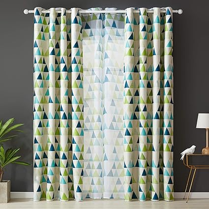 Topfinel Lot De 2 Rideau Occultant Decoration Chambre Rideaux Thermique Isolant A Oeillets Pour Enfant De Motif Triangle Geometrique 140x160cm Vert Amazon Fr Cuisine Maison