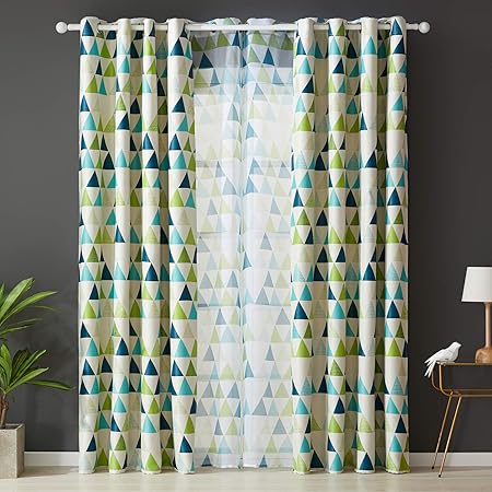 Top Finel Dreiecksgeometrie Blickdicht Kinder Vorhänge Verdunkelungsvorhang für kinderzimmer,2 stück,140x160cm(W x H),Grün