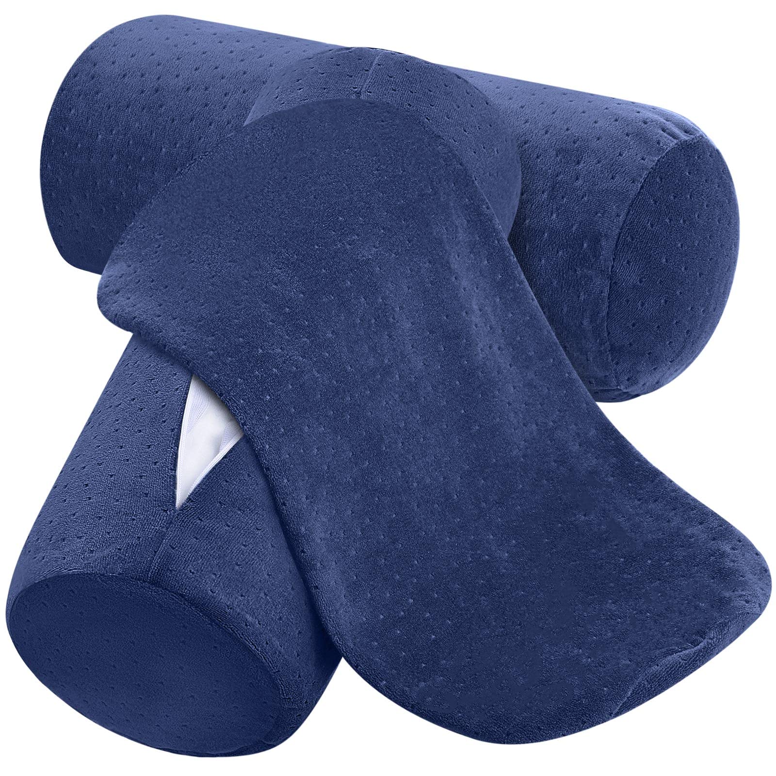 Photo 1 of Remerry 2 Pcs 17 x 7 Inches Velvet Neck Roll Pillow Cover with Zipper, Soft Bolster Pillowcases for Cylindrical Pillow (Cover Only, Bolster Not Included)(Navy Blue)