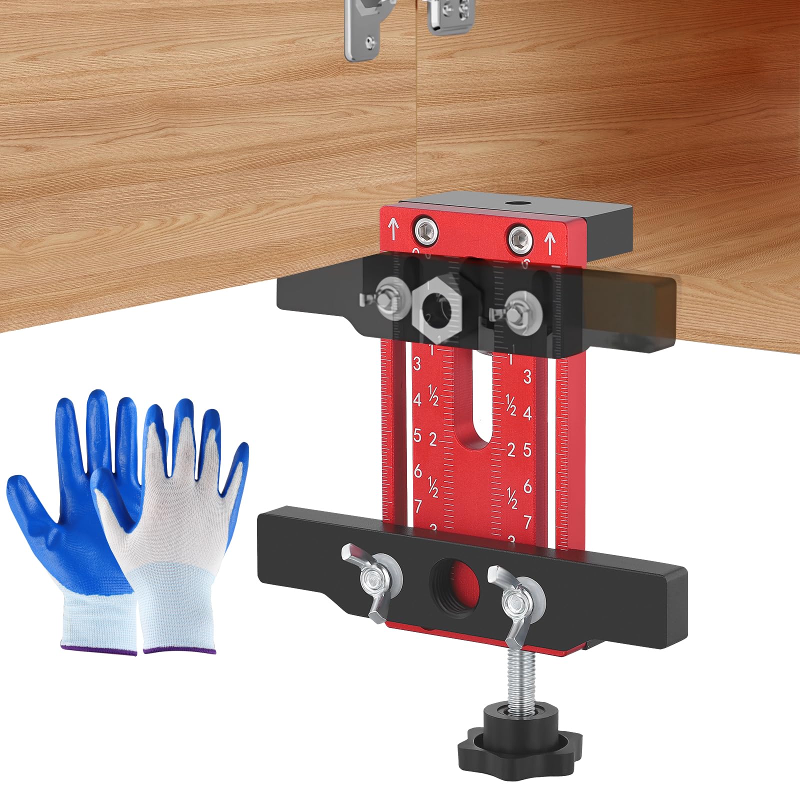 Adjustable Cabinet Door Installation Positioner with Door Rebounder,Cabinet Door Mount Locator with 0-75mm Adjustment Range,Aluminum Alloy Cabinet Hardware Jig for Woodworking