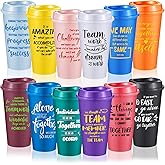 FillTouch 12 Pcs Appreciation Cups Gifts, Team Coffee Mugs for Office Coworkers Employee Staffs, 16 oz Reusable Plastic Cups with Lids, Gifts for Staff at Work (Bright Color)