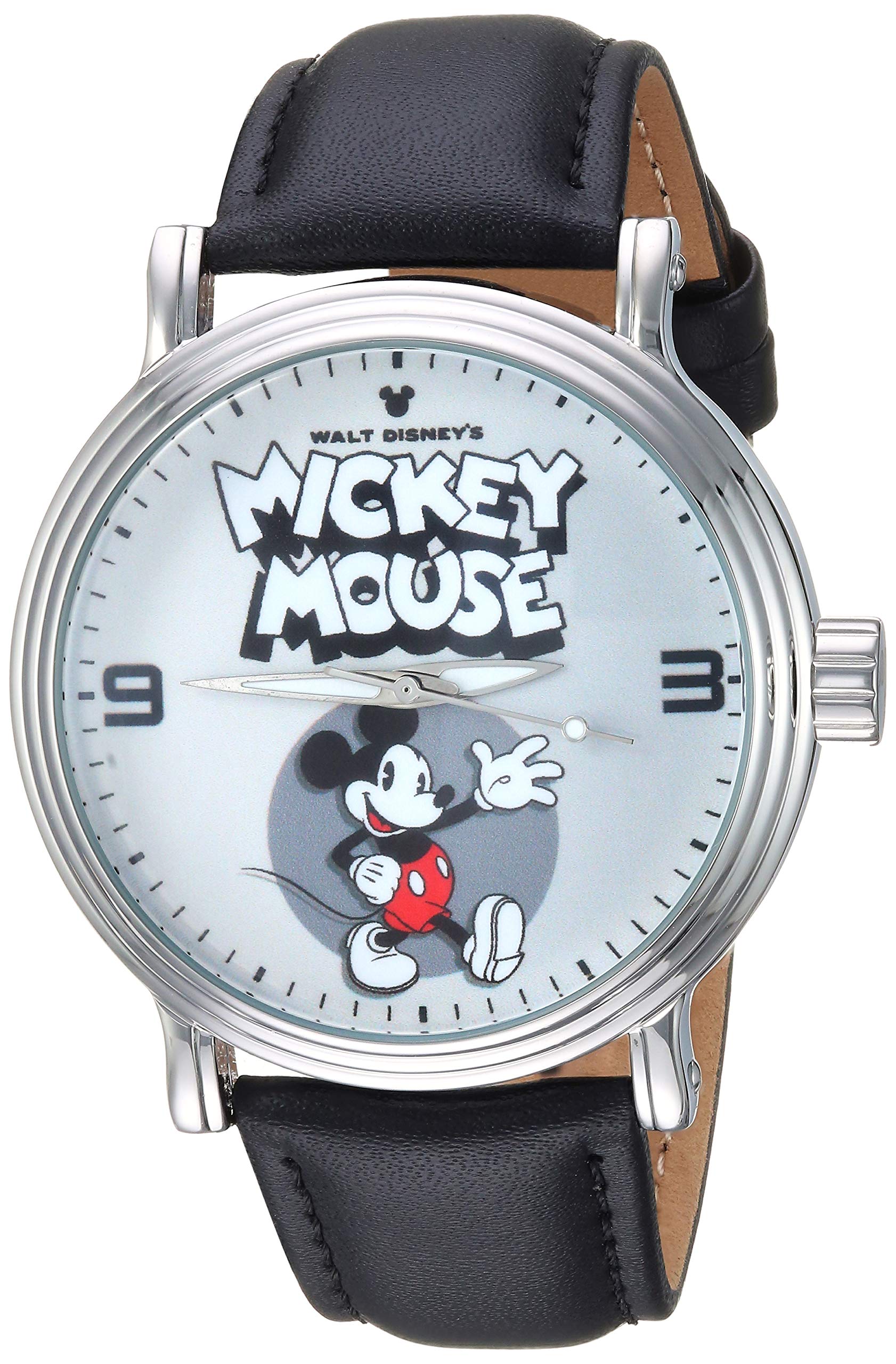 Disney Mickey Mouse Watch for Men – Iconic Mickey Mouse Watches for Men – Stylish Watch ’s Gift – Perfect Timepiece – Classic Watches with Silver Dial & Black Leather Bracelet Image