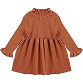 MniJiza Baby Girls Sweater Dress Toddler Long Sleeve Knit Dresses Little Girl Ribbed Knit Ruffle Clothes Fall Winter