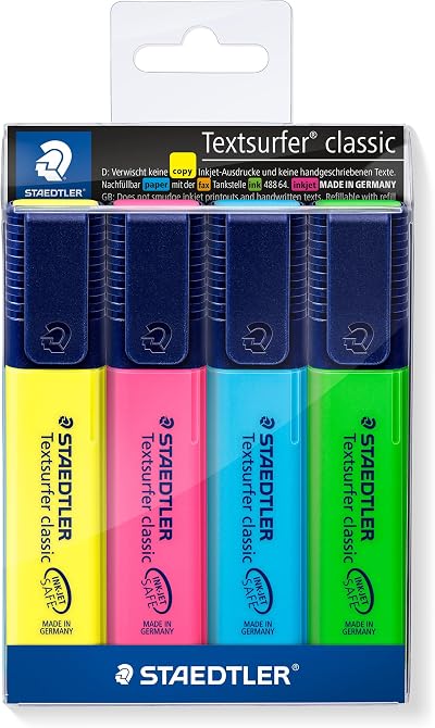 Staedtler 364 WP4 Textsurfer Classic Highlighter Assorted Colours Pack of 4