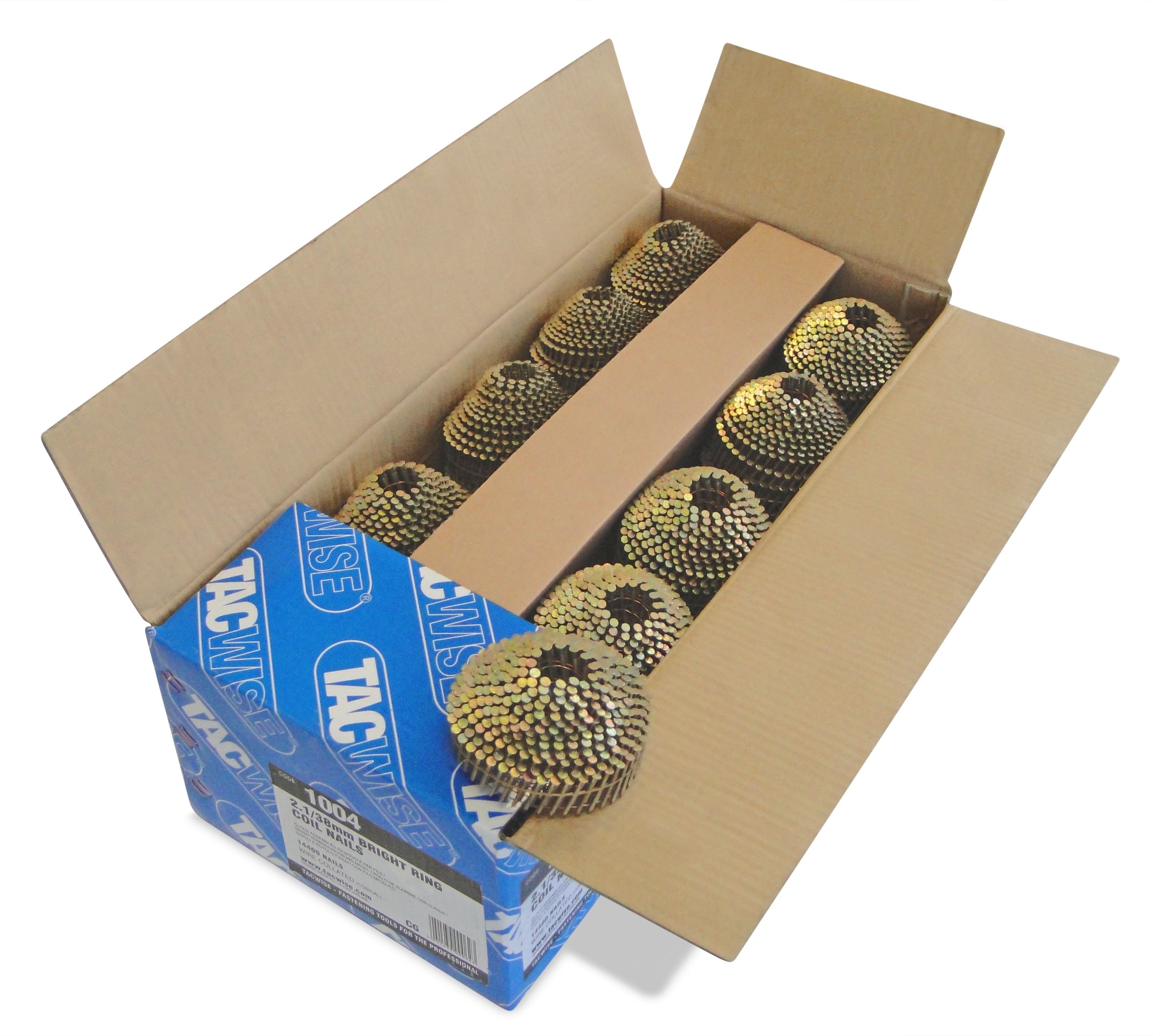 Tacwise 1001 Type 2.1 / 32 mm Bright Conical Top Coil Nails, Diamond Point, Ring Shank, 16° Inclined, Wire Collated, Pack of 14,400