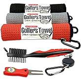 Fireball Golf Towel Gifts and Accessories Set (Many Colors) - 3 Golf Towels, Golf Divot Tool, Ball Marker, and Golf Cleaning Brush, Golf Gifts for Men, Women, Children