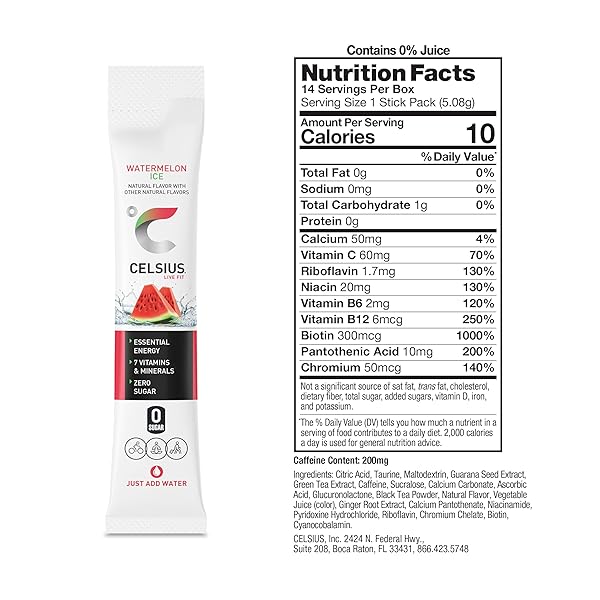 CELSIUS® ON-THE-GO POWDER STICKS WATERMELON ICE, ESSENTIAL ENERGY 2.5 OZ (14 STICKS PER PACK)