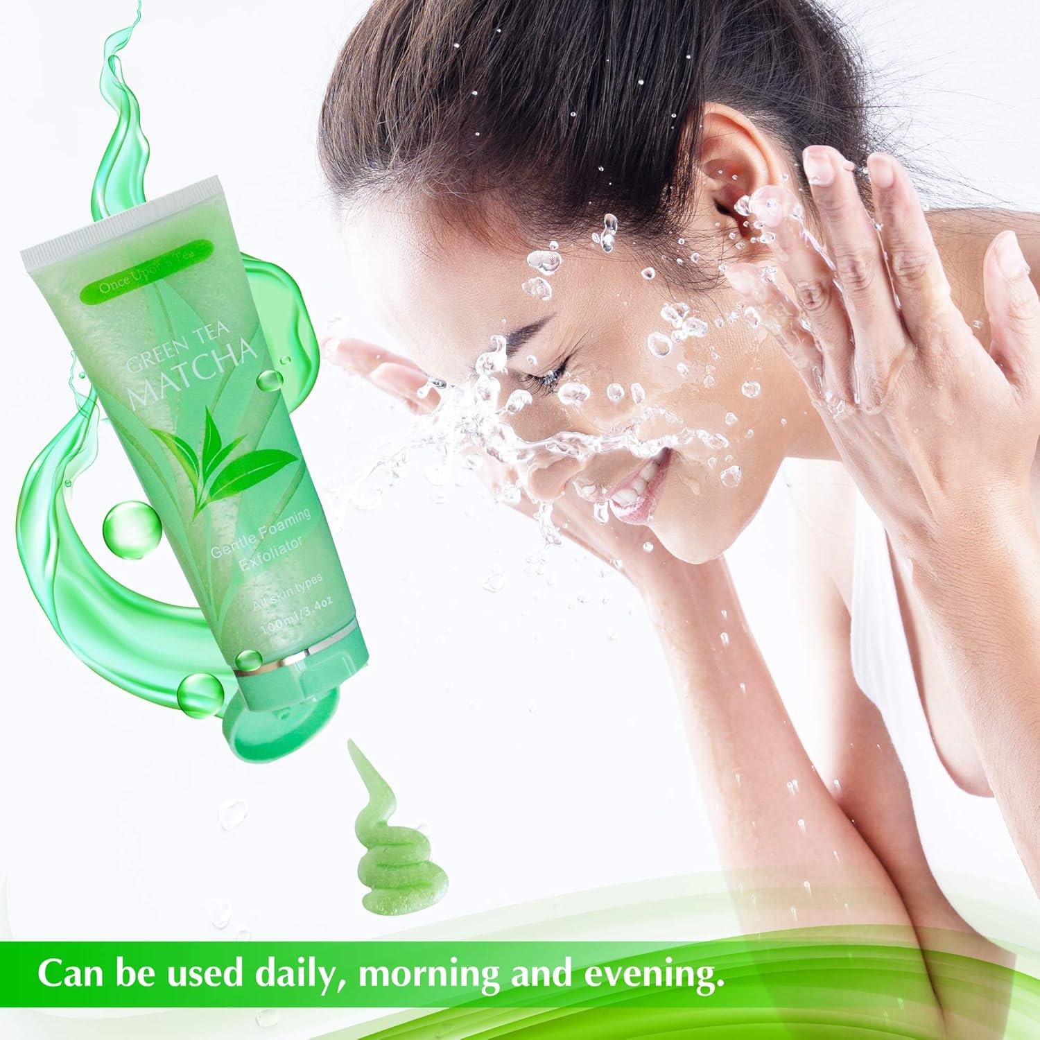 Green Tea Matcha Gentle Foaming Exfoliator, Best Exfoliating Face Wash For Men & Women, Deep Cleansing & Reduces Clogged Pores, Anti-Aging Facial Skin Care Cleanser, Microdermabrasion Effect : Beauty