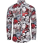 fohemr Mens Funny Halloween Shirt Ugly Pumpkin Long Sleeve Casual Button Down Shirts Adult Costume for Party