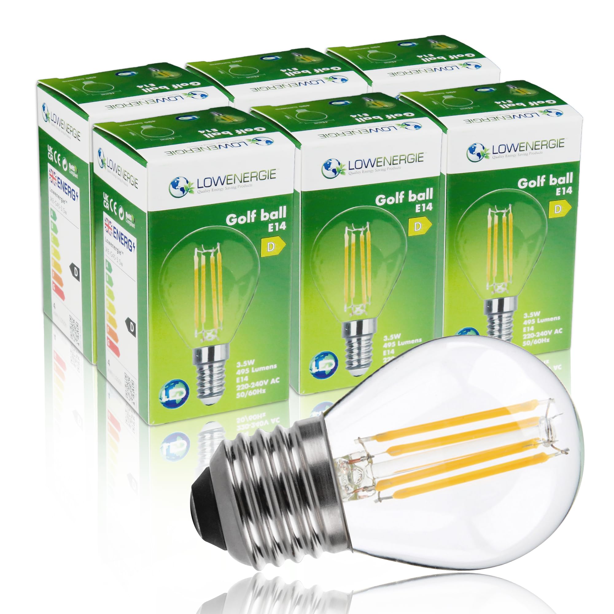 LOWENERGIE LED Filament Light Bulb G45 Golf Ball E14 Screw 3.5W 40W Equivalent Warm White 2700K Energy Saving (6)
