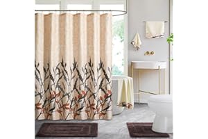 WPM WORLD PRODUCTS MART WPM Bathroom Rugs, Shower Curtain and Towel Combo Set. Chocolate Brown Color Leaf Print Bath Set (Reeds Chocolate)