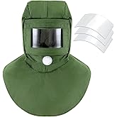 Jecery 4 Pack Sand Blasting Hood Mask with Replacement PC Lens Canvas Shawl Cap for Polishing Painting Dusting Grinding (Green)