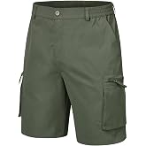 QPNGRP Men's 9" Inseam Stretch Waist Zipper Cargo Shorts with 6 Pockets