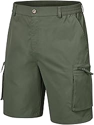 QPNGRP Men's 9" Inseam Stretch Waist Zipper Cargo