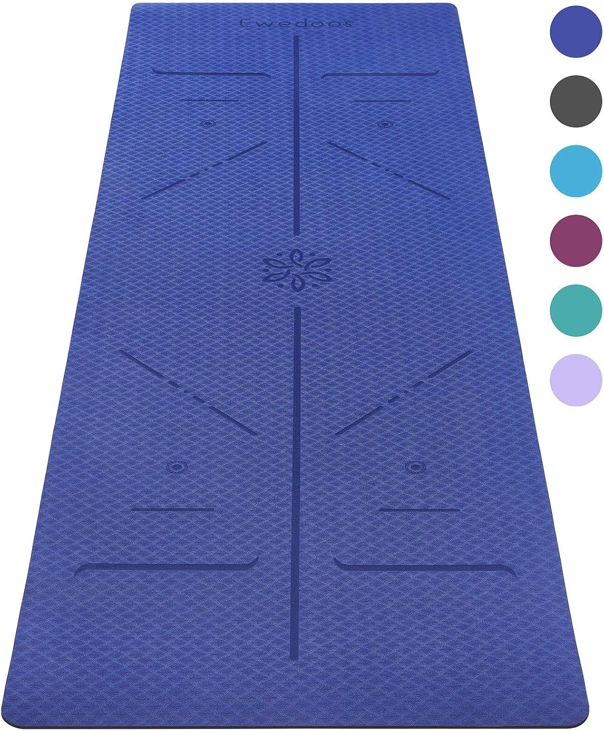 Ewedoos Eco Friendly Yoga Mat with Alignment Lines, TPE Yoga Mat Non Slip Textured Surfaces ¼-Inch Thick High Density Padding to Avoid Sore Knees, ...