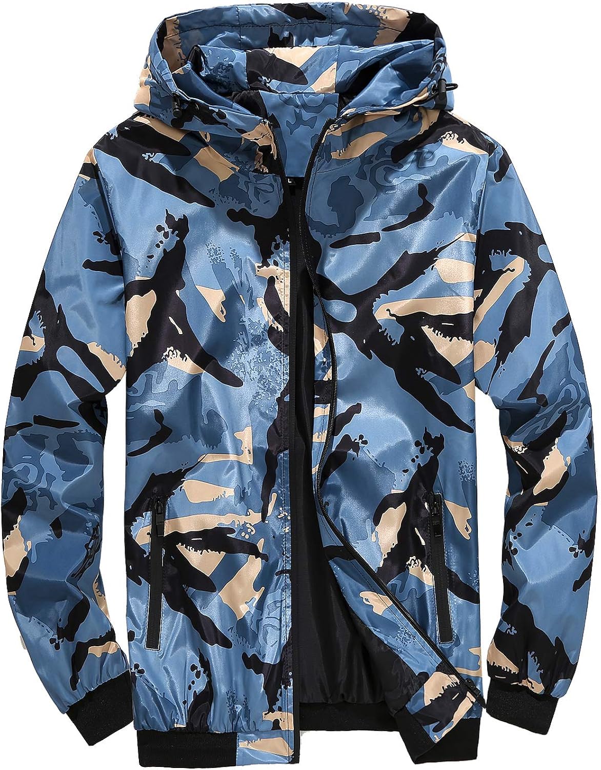Mens 3D Printed Camo Waterproof Jackets Hoodies Comfy Full Zip