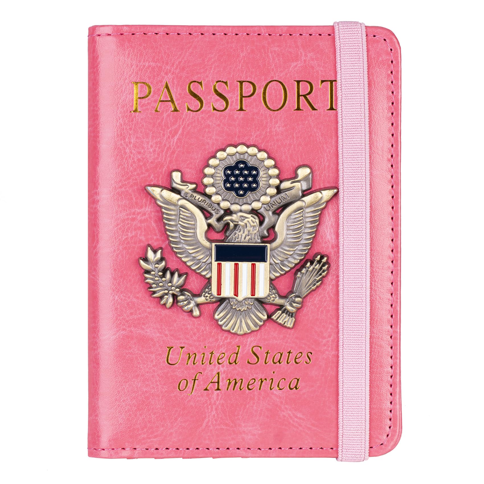 TOURSUIT RFID Blocking Passport Holder for Women Men, Leather Passport Travel Wallet with Metal 3D Metal Badge, Travel Document Holder Cover Accessories (Pink)