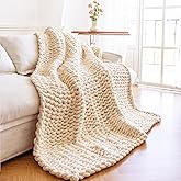 Larexius Chunky Knit Blanket - Luxury Soft Cozy 80 * 90 Throw Blanket,100% Woven Blanket Rope Knot Throw Blanket for Couch, Sofa, Home Decor, Gift - Machine Washable (Cream, 80 * 90)