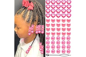 60PCS Pink Love Heart Hair Beads for Kids, Small Round Acrylic Beads for Braids & Dreadlocks, Cute Candy Bead Loc Jewelry Acc