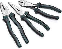 SATA Pliers Set (8" Universal, 8" Long-Nose & 7" Diagonal), with Green Handles & Durable Nickel-Chrome Steel Bodies - ST70002