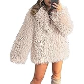 FOMELY Faux Fur Coat Women Long Sleeve Winter Coat Shaggy Outwear Faux Fur Jacket Women With Pockets
