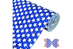 Greatdiy Sparkly Royal Blue with White Stars Chunky Glitter Fabric Roll 12 x 52 inch Shiny Independence Day Faux Leather for Bows Earrings (18011#12)