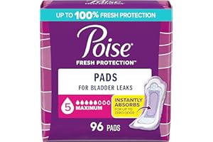 Poise Incontinence & Postpartum Pads for Bladder Leaks, 5 Drop Maximum Absorbency, Regular Length, 96 Count, Packaging May Vary