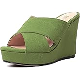 MODENCOCO Womens Suede Platform Slip On Open Toe Dressy Sexy Party Wedge High Heel Heeled Sandals 4 Inch