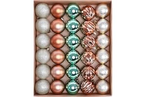 HipTree 30ct Christmas Ornaments Tree Decorations Set-2.36 Inch Green Copper Gold Shatterproof Decorative Hanging Ball Ornament Bulk, Xmas Tree Tabletop Decorations for Fall Halloween Party Home Decor