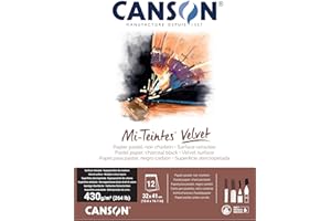Canson Mi-Teintes Velvet Drawing Paper Pad, Charcoal Black, Glue Binding, (260lb/430g), 12 Sheet, 12.6x16.1 inch, 1 Count