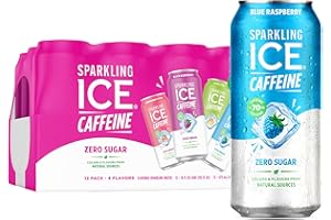 Sparkling Ice Caffeine Variety Pack, Flavored Sparkling Water, Zero Sugar, with Vitamins and Antioxidants, 16 fl oz, 12 count (Citrus Twist, Black Raspberry, Blue Raspberry, Strawberry Citrus)